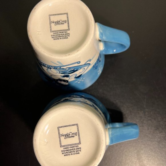 Set of 2 Hand Painted Snowman Sledding  Ceramic Mugs by NorthCrest Home - Picture 5 of 7